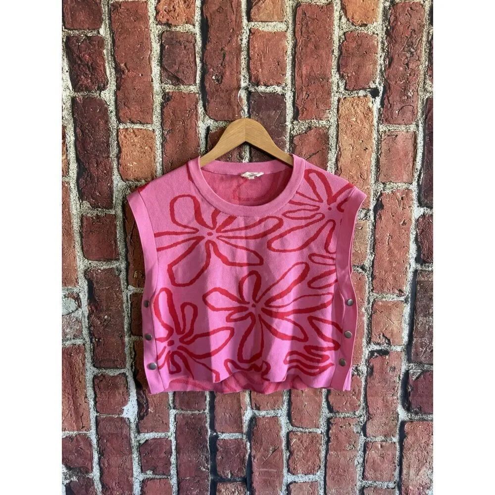 Entro Pink Sleeveless Knit Floral Pattern Vest Size Large